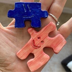 🔴3/$15 Handmade smile face clay puzzle piece decor NEW DIY magnets or home decor